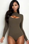 Fashnzfab Women's Front Cutout Long Sleeve Bodysuit In Green