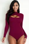 Fashnzfab Women's Front Cutout Long Sleeve Bodysuit In Red