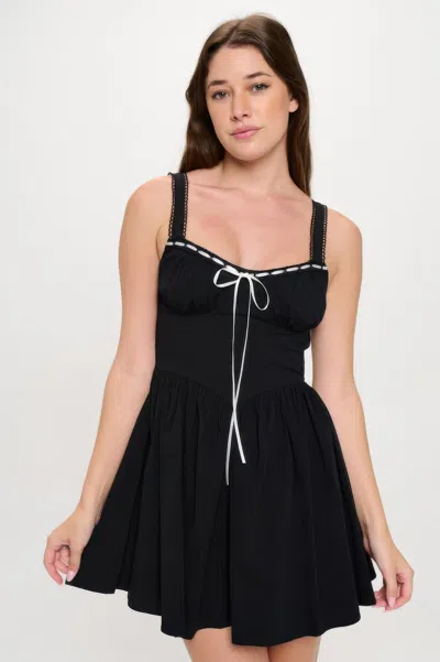 Fashnzfab Women's Front Ribbon Tie Bustier Dress In Black