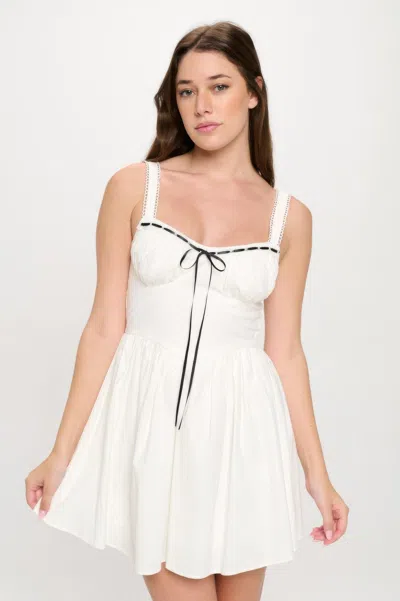 Fashnzfab Women's Front Ribbon Tie Bustier Dress In White