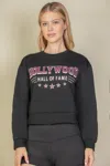 Fashnzfab Women's Graphic Drop Shoulder Sweatshirt In Black