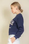 Fashnzfab Women's Graphic Drop Shoulder Sweatshirt In Blue