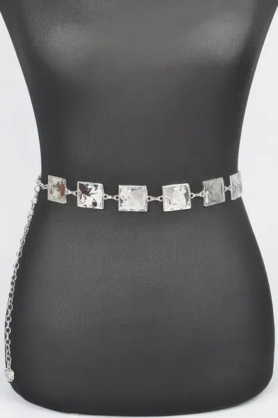 Fashnzfab Women's Hammered Square Metal Chain Belt In Gold