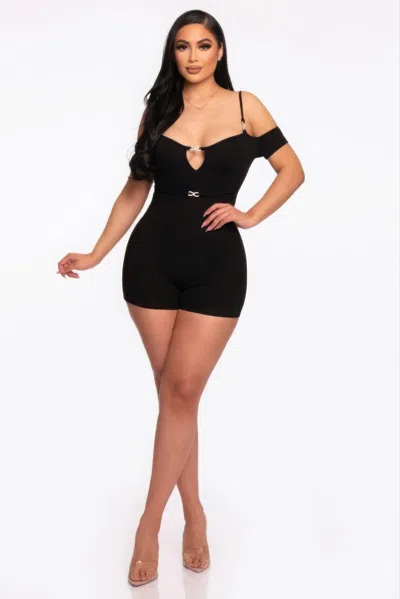 Fashnzfab Women's Infinity Off-shoulder Knitted Rompers In Black