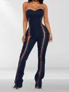 Fashnzfab Women's Lace Up Detail Denim Jumpsuit In Multi
