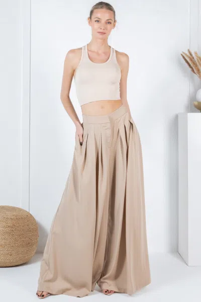 Fashnzfab Women's Large Hem Wide Leg Pleated Solid Pants In Grey