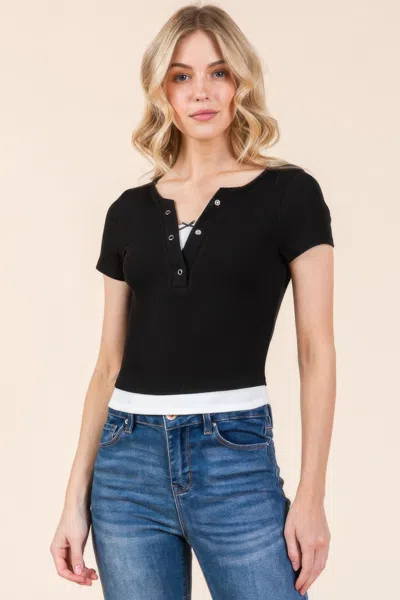 Fashnzfab Women's Layers With Bow Detail Short Sleeve Top In Multi