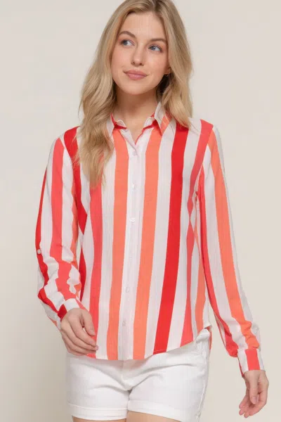 Fashnzfab Women's Long Slv Wide Stripe Woven Shirt In Red