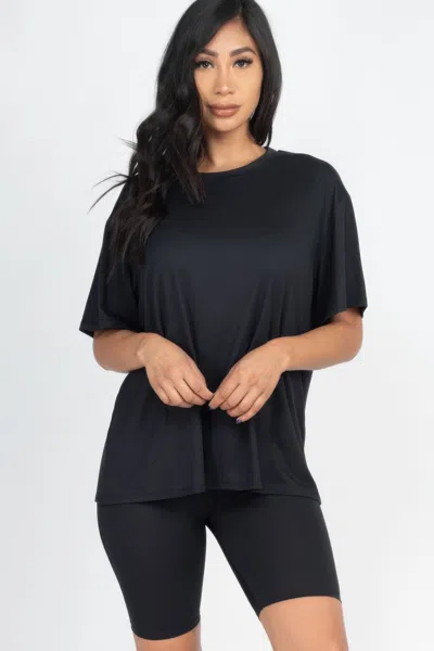 Fashnzfab Women's Loose Fit Top & Biker Shorts Set In Black