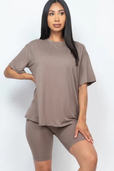 Fashnzfab Women's Loose Fit Top & Biker Shorts Set In Grey