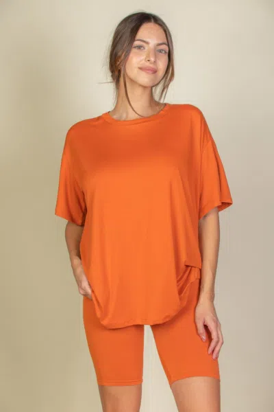 Fashnzfab Women's Loose Fit Top & Biker Shorts Set In Orange