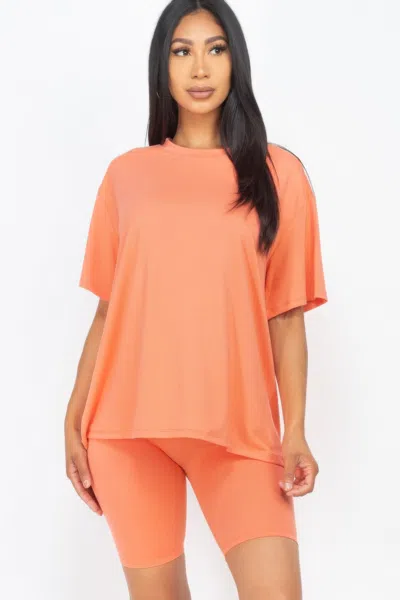 Fashnzfab Women's Loose Fit Top & Biker Shorts Set In Pink