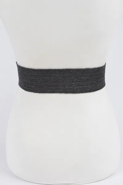 Fashnzfab Women's Metal Oo Buckle Plus Size Stretch Straw Belt In Black