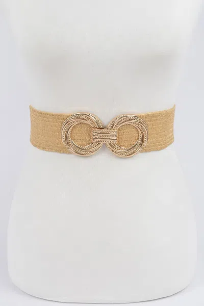 Fashnzfab Women's Metal Oo Buckle Plus Size Stretch Straw Belt In Green