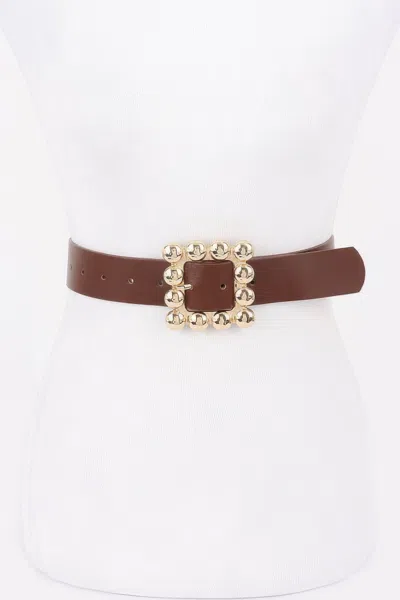 Fashnzfab Women's Metal Square Buckle Pu Belt