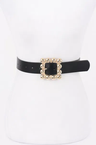 Fashnzfab Women's Metal Square Buckle Pu Belt In Black