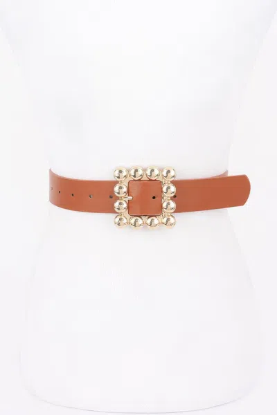 Fashnzfab Women's Metal Square Buckle Pu Belt In Brown