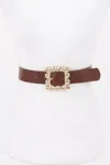 Fashnzfab Women's Metal Square Buckle Pu Belt In Brown