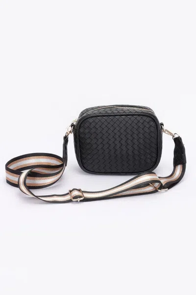 Fashnzfab Women's Metallic Embossed Faux Leather Camera Bag W/strap In Black