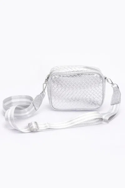 Fashnzfab Women's Metallic Embossed Faux Leather Camera Bag W/strap In Silver