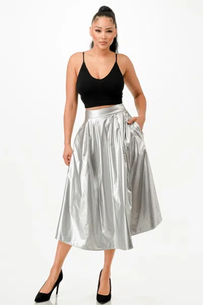 Fashnzfab Women's Midi Skirt With Pockets In Silver