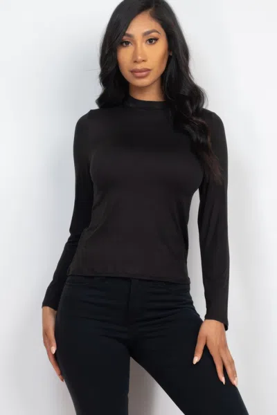 Fashnzfab Women's Mock Neck Solid Long Sleeve Top In Black