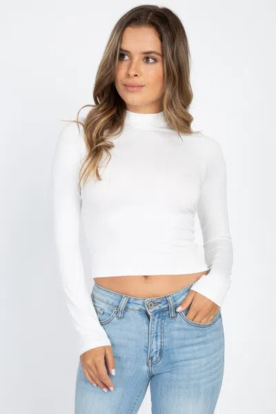 Fashnzfab Women's Mock Neck Solid Long Sleeve Top In White