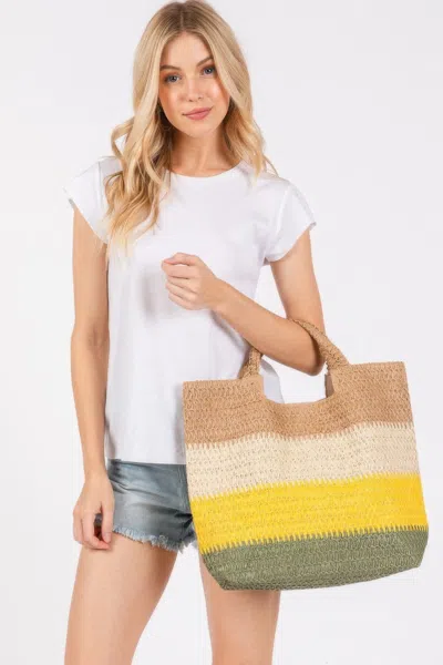 Fashnzfab Women's Multi Color Stripe Tote Bag In Yellow