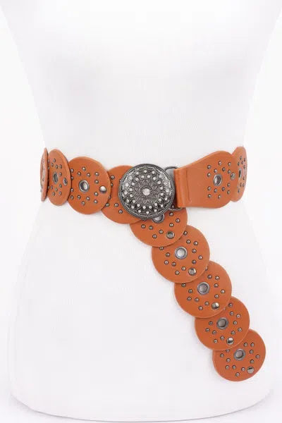 Fashnzfab Women's Multi Metal Round Pu Vintage Belt In Brown