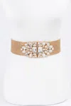 Fashnzfab Women's Multi Stone Metallic Straw Stretch Belt In Gold