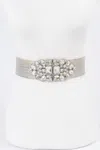 Fashnzfab Women's Multi Stone Metallic Straw Stretch Belt In Silver