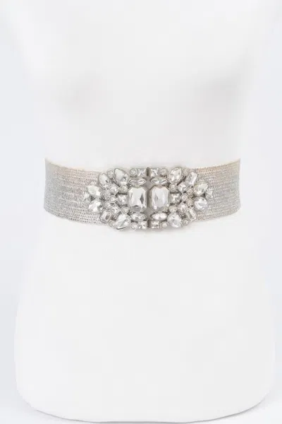 Fashnzfab Women's Multi Stone Metallic Straw Stretch Belt In Silver