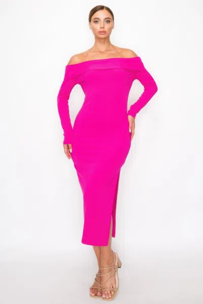 Fashnzfab Women's Off-shoulder Rib Midi Dress In Pink