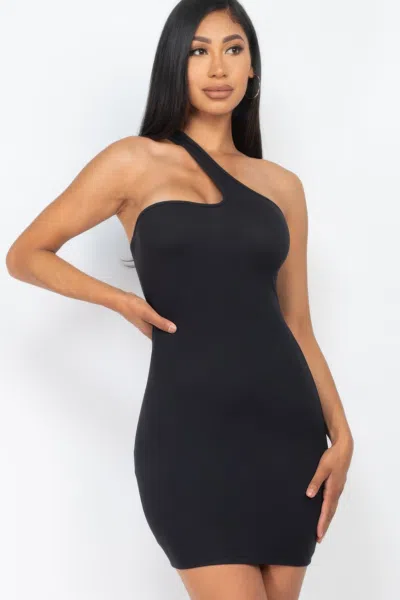 Fashnzfab Women's One Shoulder Bodycon Mini Dress In Black