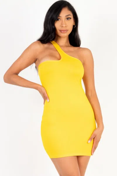 Fashnzfab Women's One Shoulder Bodycon Mini Dress In Yellow