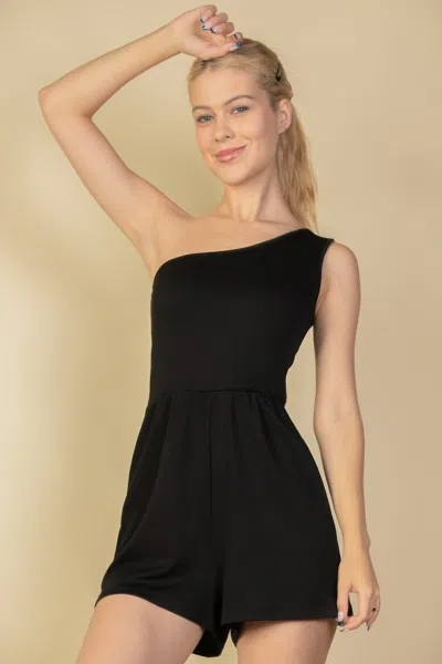 Fashnzfab Women's One Shoulder High Waisted Romper In Black