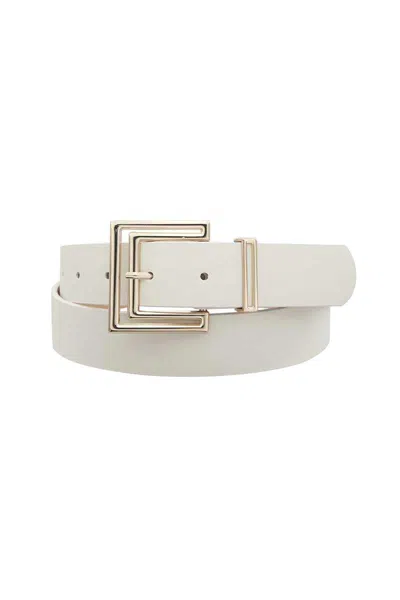 Fashnzfab Women's Outline Cutout Square Buckle Belt In White