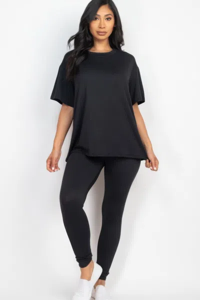 Fashnzfab Women's Oversized T-shirt & Leggings Set In Black