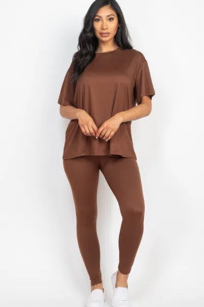 Fashnzfab Women's Oversized T-shirt & Leggings Set In Brown