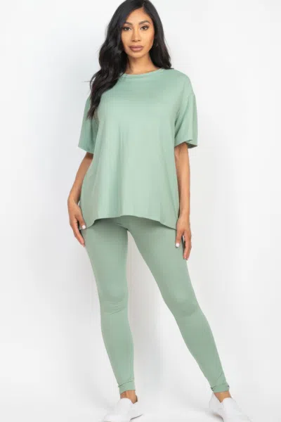 Fashnzfab Women's Oversized T-shirt & Leggings Set In Green