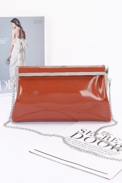 Fashnzfab Women's Patent Leather Frame Clutch Bag In Orange