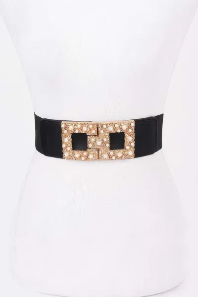 Fashnzfab Women's Pearl Metal Buckle Elastic Belt In Black