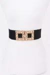 Fashnzfab Women's Pearl Metal Buckle Elastic Belt In Black