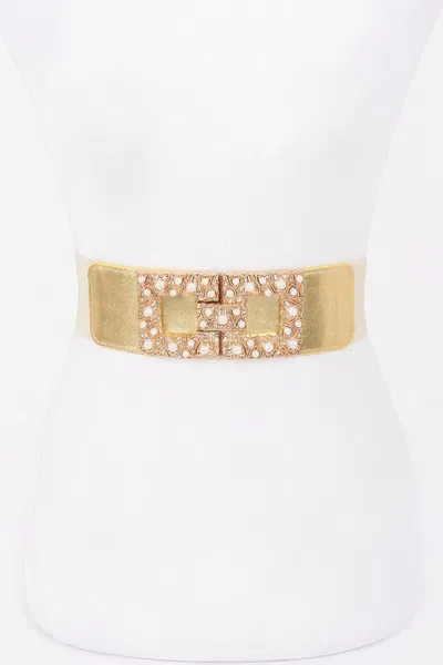 Fashnzfab Women's Pearl Metal Buckle Elastic Belt In Gold