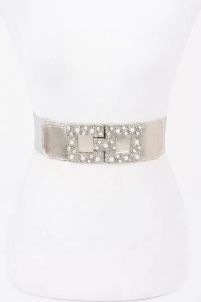Fashnzfab Women's Pearl Metal Buckle Elastic Belt In Silver