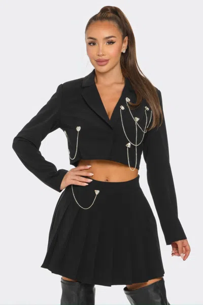 Fashnzfab Women's Pleated Skirt Set In Black