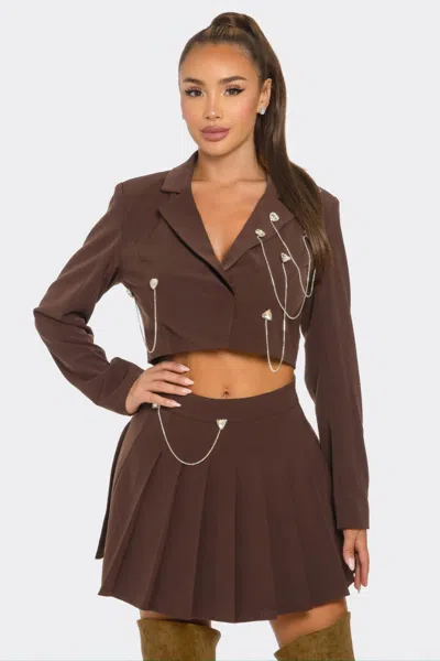 Fashnzfab Women's Pleated Skirt Set In Gold