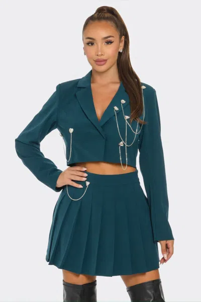Fashnzfab Women's Pleated Skirt Set In Green