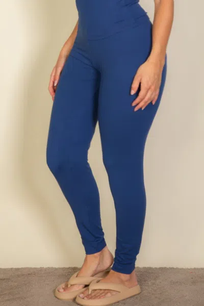 Fashnzfab Women's Plus Basic Solid Leggings In Blue