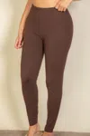 Fashnzfab Women's Plus Basic Solid Leggings In Brown